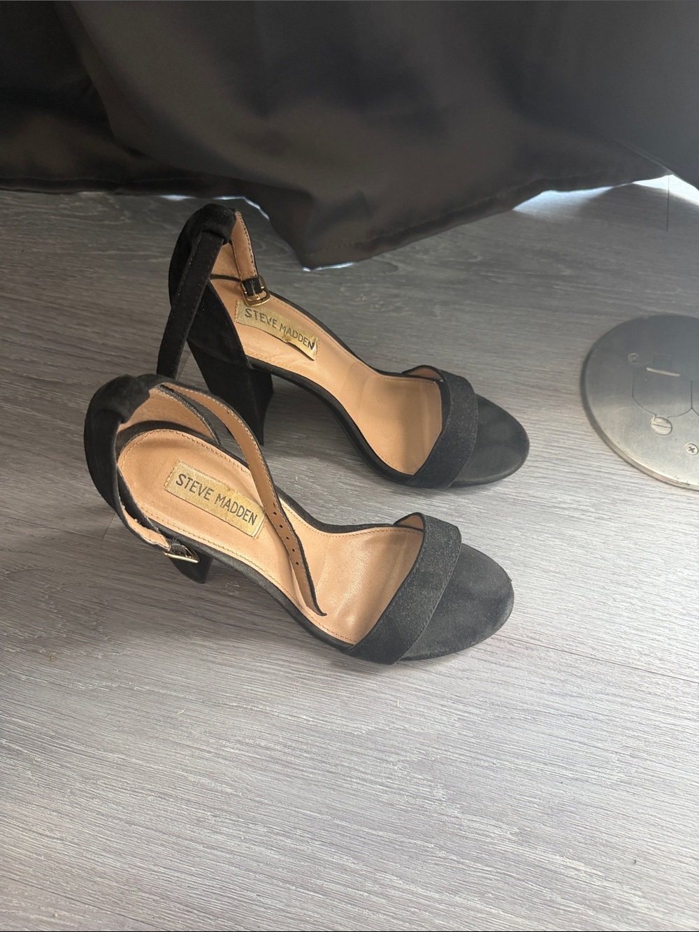 Steve Madden Black Suede Open-Toe Ankle Strap Block Heels